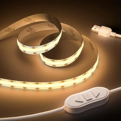 Image de OULARA USB Ruban LED COB 5V Chaud Blanc 2700K 3M, Dimmable Densité 960LEDs Bande Lumineuse Flexible Découpable Pour TV Rétroéclairage, Armoire, Chambre, Éclairage Maison DIY