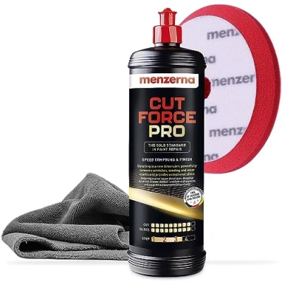 Image de Menzerna Cut Force Pro Kit de polissage voiture 1000 ml 3 en 1 tout un pour enlever les rayures Pâte professionnelle One Step tous types peinture + tampon