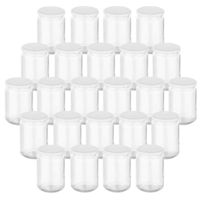 Image de gouveo Lot de 24 Bocaux ronds 350 ml avec couvercle à visser blanc conservation conserver et