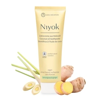 Image de Niyok® Dentifrice à l&#039;huile de coco bio «Citronnelle et Gingembre» (75 ml) naturel pour des dents blanches Soin intensif &amp; fraîcheur Protège les gencives Sans fluorure
