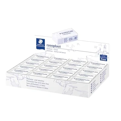 Image de Staedtler Rasoplast, mini gommes blanches douces de qualité, Sans phtalates ni latex, Boîte en carton avec 40 gommes, 526 B40 VE