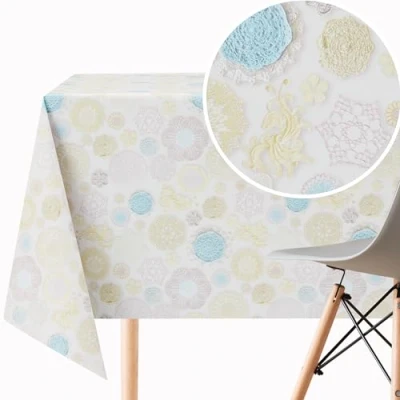Image de KP HOME Nappe Toile Cirée Rectangulaire 140x200 cm Plastique Facile à Nettoyer Jusqu&#039;à 6 Places, PVC Ciree Étanche Vinyle, Motif Dentelle et Géométrique Coloré