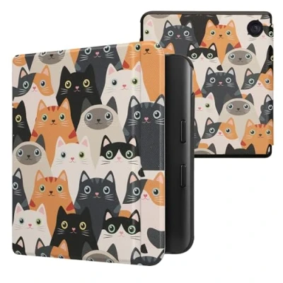 Image de kwmobile Étui Compatible avec Kobo Libra Colour Coque à Rabat magnétique Tablette eReader Similicuir Orange Noir Blanc