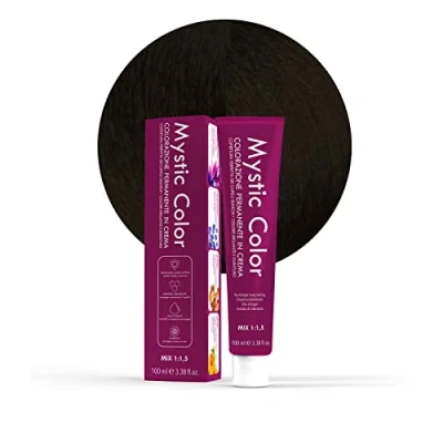Image de Mystic Color, Coloration Cheveux, Formule Enrichie en Huile d&#039;Argan et Calendula, Crème Colorante Permanente Longue Durée, Noir Intense 1.0, 100 ml
