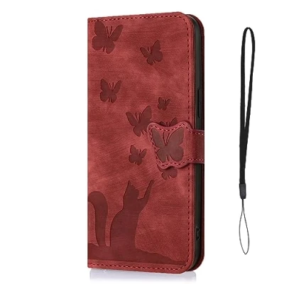Image de Nodigo EU Compatible pour Samsung Galaxy A35 5G Coque Cuir Magnétique Antichoc avec Support Clapet Design Chat Motif Drôle Étui Kickstand Case Cover Housse Portefeuille Rouge A