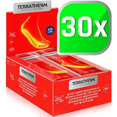 Image de TerraTherm Semelles chauffante 30 Paires XL, Chaleur 100% Naturelle, chaufferettes jusqu&#039;à 8 Heures de Chaleur, chauffantes et Chauffe Pieds pour n&#039;importe quelles Chaussures