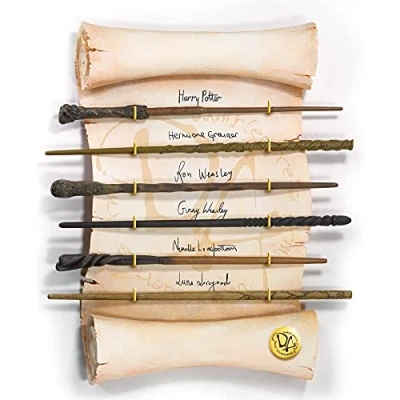 Image de The Noble Collection Harry Potter Dumbledore&#039;s Army Wand Set of 6 Prop Replica Wands on 17in (44cm) Resin Scroll Display Officially Licensed Film Movie Props Gifts