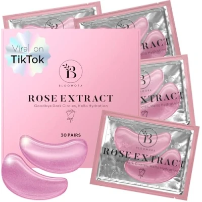 Image de BLOOMORA Patch Yeux Anti Cernes (30 paires), Masque avec Niacinamide et Acide Hyaluronique, Yeux, Poche Sous les Patchs Pour Rose