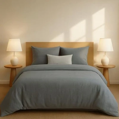 Image de Dreamzie Parure de Lit 220x240 en Coton Renforcé Gris Foncé Housse Couette et 2X Taie d Oreiller 80x80 cm Certifiée Oeko Tex 3 Pièces