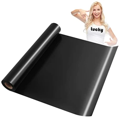 Image de KEWUZY Rouleau Vinyle Thermocollant Noir 30,5 cm x 5 m, Flex pour Tissus, Tissus Cricut Machine de Découpe Silhouette, Motifs DIY