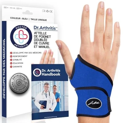 Image de Orthese Poignet Infusée de Cuivre Conçue par des Médecins, Attelle Gauche et Droit, Protege poignet/Orthese Pouce, Support Nuit pour Femmes Hommes [Simple, Bleu]