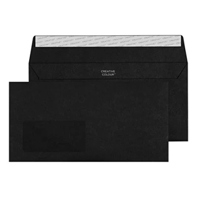 Image de Blake Creative Colour DL+ 114 x 229 mm 120 g/m² Enveloppes Bande Adhésive (214) Noir de Jais Boîte 500