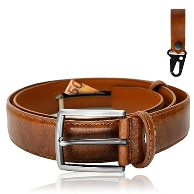 Image de BLAINDERS Ceinture Porte Monnaie en Cuir, Pochette Secrète d&#039;homme et de Femme, Cache Billets, Idéal pour Une Meilleure Sécurité Voyage Travail. (Brun)