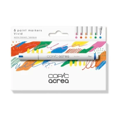 Image de Copic acrea Vivid Lot de 6 marqueurs peinture avec encre à base d&#039;eau et pigments, épaisseur trait 0,8 1,2 mm