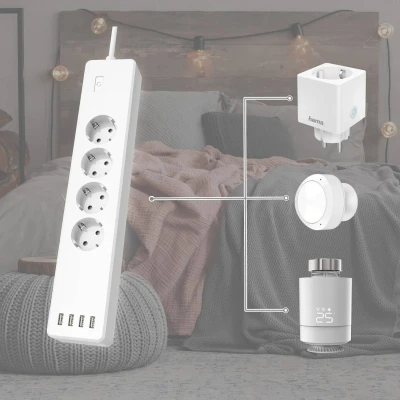 Image de Hama multiprise Wi FI à 4 Prises (multiprise Fonctionne sans hub, commutable Individuellement, avec USB, Protection Contre Les surcharges, Commande vocale et par