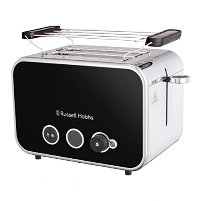 Image de Russell Hobbs Grille Pain [Design Retro Premium] Distinctions Noir (Pour 2 Tranches, 6 Niveaux de brunissage, Fonction Surélévation pour contrôle, Décongélation, Réchauffage, 1600W ) Toaster 26430 56
