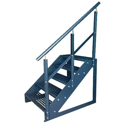 Image de Premium Caillebotis acier Escalier à limon 5 Marches Autoportant Entièrement galvanisé et Anthracite Revêtu par poudre avec garde corps droite Dimensions (L x l H) 101cm 80cm 95cm