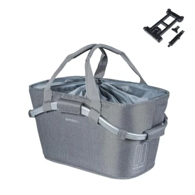 Image de Basil Classic Carry All HR MIK Panier arrière Gris Système verrouillable avec Volume de 22 litres, résistant aux intempéries et élégant, idéal pour Un Usage Quotidien