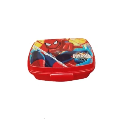 Image de ALMACENESADAN Appareil à croque monsieur rectangulaire multicolore, produit en plastique réutilisable, sans BPA, dimensions intérieures 16,5 x 11,5 5,5 cm (Spiderman)