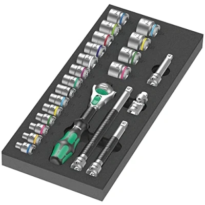 Image de Wera 05150111001 Insert en mousse 9721, jeu de cliquet 8000 B Zyklop 3/8&quot; 1, 23 pièces Noir vert