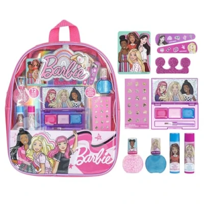 Image de Barbie Ensemble de sac à dos rempli maquillage Townley Girl comprenant 12 pièces, dont baume lèvres, vernis ongles, lime nœuds pour cheveux et autres accessoires, partir 3 ans,
