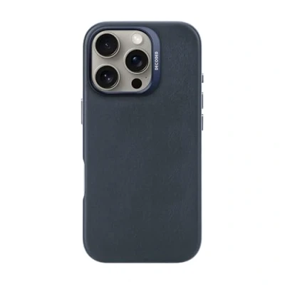 Image de DECODED Étui en cuir pour iPhone 16 Pro, compatible MagSafe, ECCO véritable de qualité supérieure, coque protection intégrale, bords surélevés protéger l&#039;écran et l&#039;appareil photo, bleu
