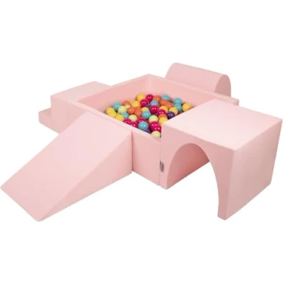 Image de KiddyMoon Aire De Jeux en Mousse avec Carré Piscine À Balles (200 Balles) pour Enfants, Rose:Vert Clair/Jaune/Turq/Orange/R.Foncé/Violet