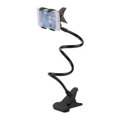 Image de PARENCE. Support de Téléphone Réglable en Col Cygne, Bras Articulé 360 Rotation/Support Universel Flexible à Double Pinces pour Smartphone/Bureau, Lit Couleur Noir