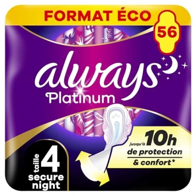 Image de Always Serviettes Hygiéniques Ailettes, 56 Serviettes, Secure Night