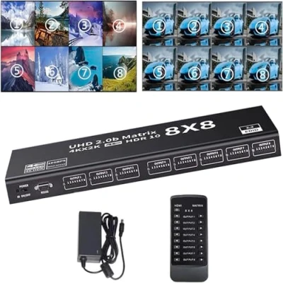 Image de HDMI Matrix Switch 8x8 4K60Hz 8 en Out YUV 4:4:4/RGB with RS232, IR, 18Gbps, HDPC1.4/2.2, HDMI2.0, 3D, EDID, ARC, CES