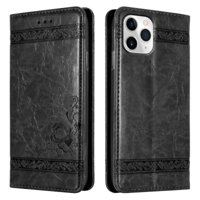Image de Coque pour Apple iPhone 11 PRO en Noir avec ornements Housse de protection Étui fermeture magnétique, fonction support et compartiment carte Neuf