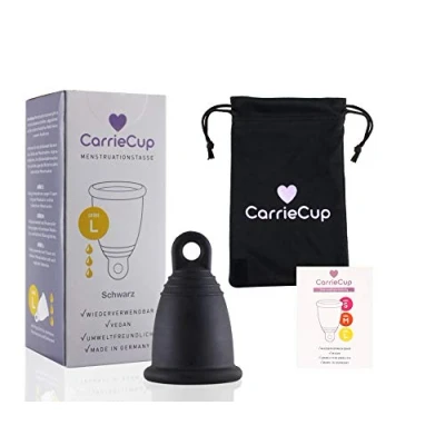 Image de Coupe menstruelle CarrieCup, de grande taille, made in Germany, sans BPA, alternative aux tampons et serviettes hygiéniques, silicone, avec sachet violet inclus