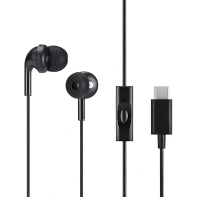 Image de AmazonBasics Filaire avec Oreille noir Type C Écouteurs, Intra auriculaire, Microphone, Embouts, Câble 1,3m, Embouts S/M/L,