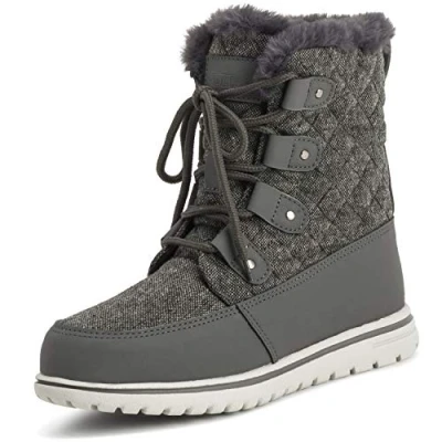 Image de Polar Boot Femmes Matelassé Court Neige Hiver Fausse Fourrure Chaud Durable Imperméable Bottes GRE40 AYC0524 Gris Textile Quilted Taille 40 EU/7 UK