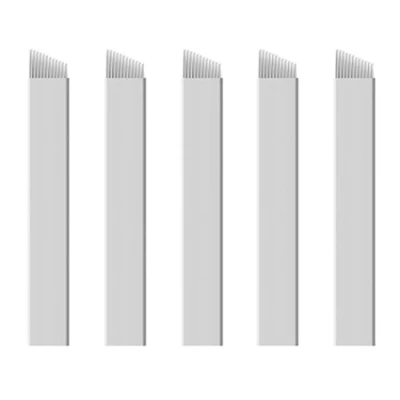 Image de Xiaoyu 50PCS aiguilles de microblade, maquillage permanent manuel lame à sourcils biseau pour les stylos tatouage des sourcils, blanc, 12 épingles