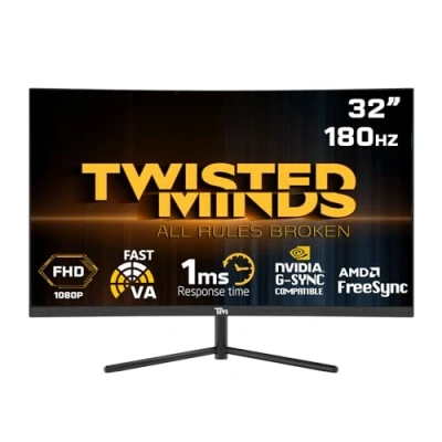 Image de Twisted Minds Écran Gamer, Affichage Rapide 32 Pouces, Dalle VA, résolution FHD 1920 x 1080, taux de rafraîchissement 180 Hz, Rapport d&#039;aspect 16:9, Temps réponse 1 ms Noir (TM32CFHD180VA)