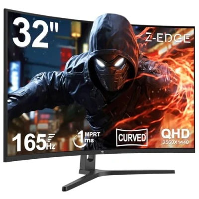 Image de Z Edge Écran PC Gamer Incurvé 32&#039;&#039; 2K QHD(2560x1440), 1ms, 165Hz, Moniteur Gaming 16:9, AMD FreeSync, Inclinaison Réglable, 1500R VA, 2xDP1.4 &amp; 2xHDMI2.0, 3000:1, RGB, VESA 75*75mm(Câble HDMI Inclus)