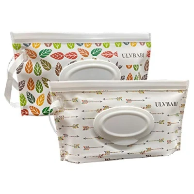 Image de Distributeur de lingettes humides portables (lot 2), sacs jetables réutilisables pour couches bébé, support voyage personnel rechargeable, maintient les