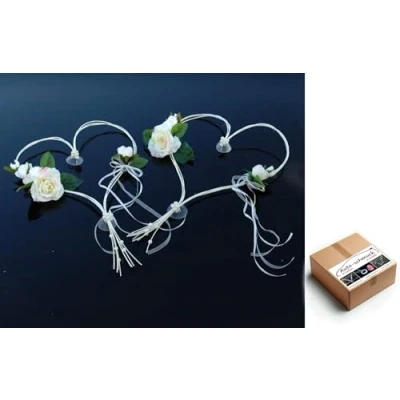 Image de Autoschmuck Décoration de voiture mariage avec 2 cœurs réalisés à partir roses et rotin (Citron 2)