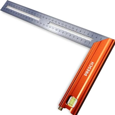 Image de Presch Équerre de Menuisier 300mm Moyen Avec jauge (30cm), niveau à bulle et pointe marquage 90 45 degrés a chapeau, precision charpentier