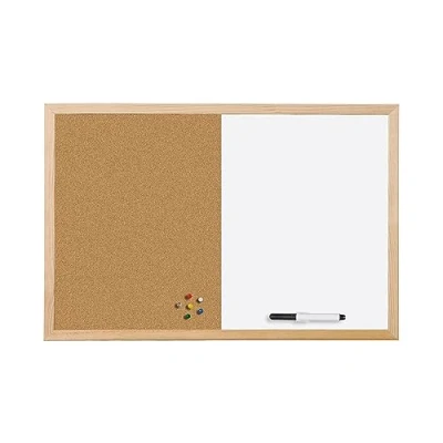 Image de Bi Office Budget Tableau Mixte, d’Affichage en Liège et Blanc Magnétique Effaçable à Sec, Cadre Bois, 40 x 30 cm