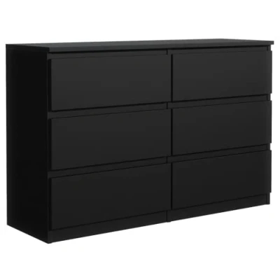 Image de 3xeliving Élégante et spacieuse Commode Demii 6 tiroirs 120cm, Parfaite pour Le Salon, Bureau, la Chambre (Noir). Dimensions: 120 x 38 78 cm