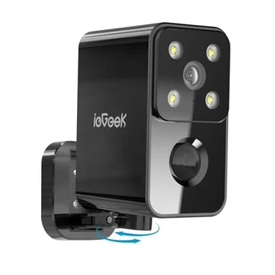 Image de ieGeek 2K Rotation à 180 Camera Surveillance WiFi Exterieure sans Fil, Caméra Batterie, Vision Nocturne Couleur,Audio Bidirectionnel, Détection de Mouvement AI &amp; PIR, Sirène, Local/Cloud,IP65,S3,Noir