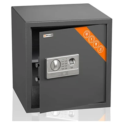 Image de Brihard Coffre Fort Biométrique électronique 2 en 1 Clavier numérique et Empreinte Digitale Grand Serrure Antichoc à LED, 40x38x38 cm Titanium Grey, Ral 7015