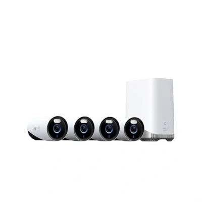 Image de eufy Security eufyCam E330 (Pro) kit 4 cam, caméra de sécurité extérieure 4K, Enregistrement 24h/24 et 7j/7, Plug in, NVR Wi FI, Disque Dur 1 to, 10 Can, Stockage Local, sans Frais