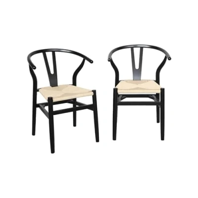 Image de sweeek Lot de Deux chaises Vintage Blanches en Bois d&#039;hévéa avec Assise Cordes et Dossier Arrondi