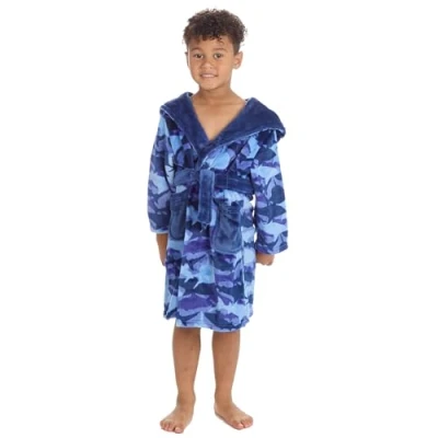 Image de Peignoir fantaisie à capuche en polaire douce pour enfants garçons, Camouflage requin, 13 ans
