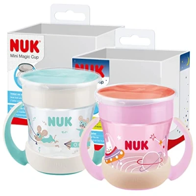 Image de Tasse antifuite NUK Mini Magic Cup Night 6+ mois 160 ml Bord à 360 pour boire de tous les côtés Brille dans le noir Poignées ergonomiques Sans BPA Lapin (Rose) Lot 2