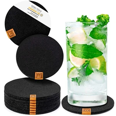 Image de Miqio® Lot de 10 sous Verres Design en Feutre et Cuir Lavables avec Application véritable (10 cm)