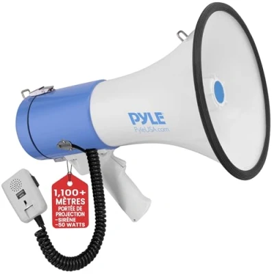 Image de Mégaphone Professionnel Piézo Dynamique 30 Watts Pyle avec Sirène et Microphone amovible.